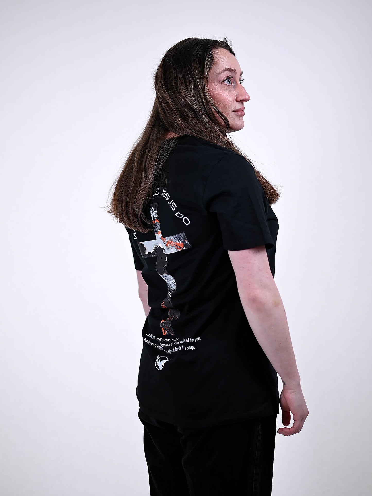 WHAT WOULD JESUS DO T-SHIRT zwart zijkant