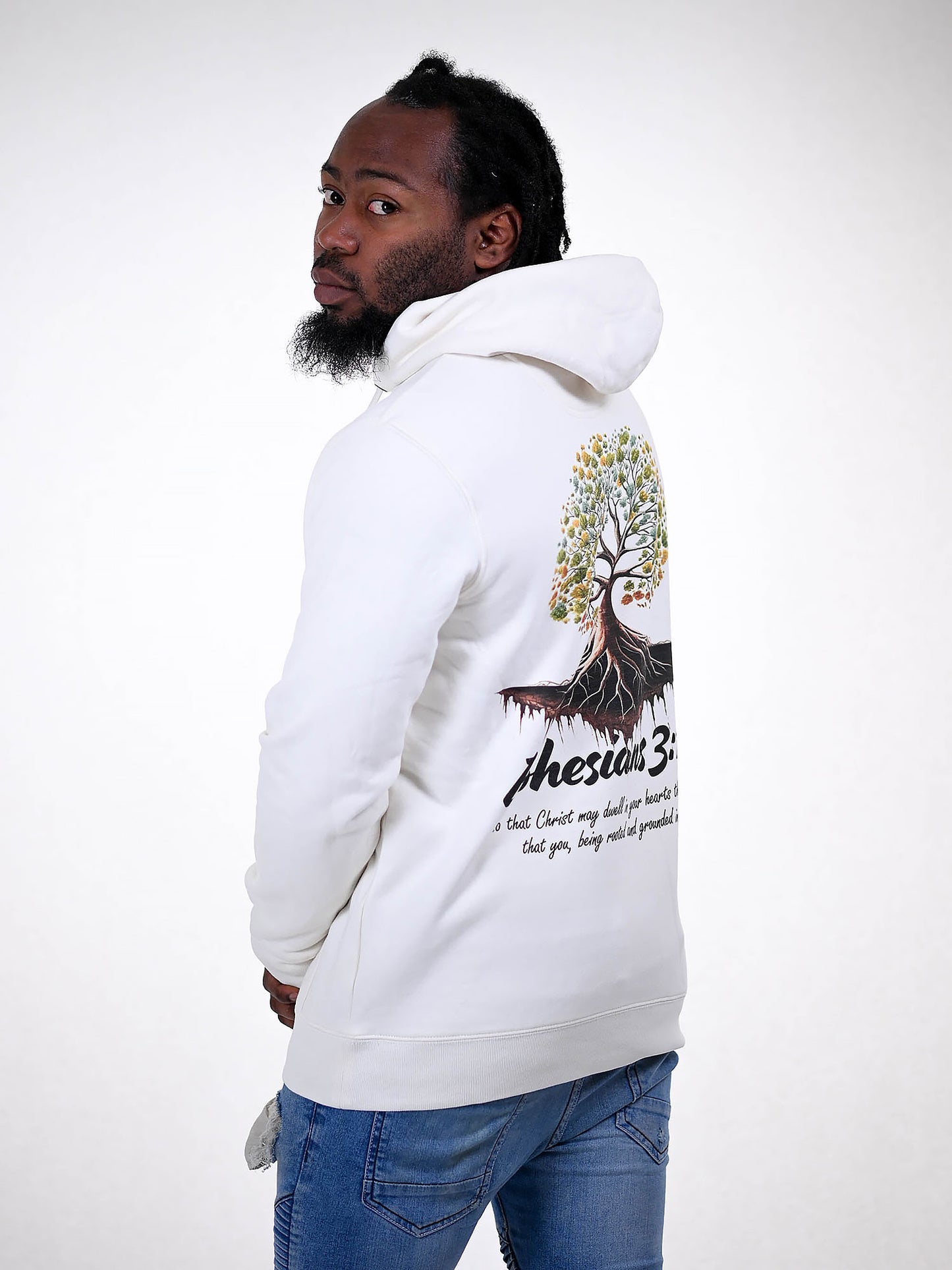 EPHESIANS 3:17 HOODIE wit zijkant