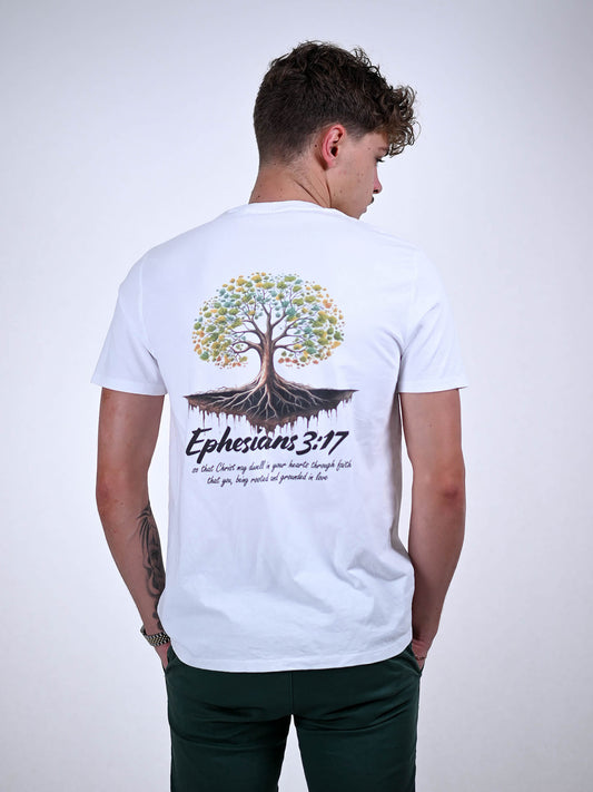 EPHESIANS 3:17 T-SHIRT wit achterkant