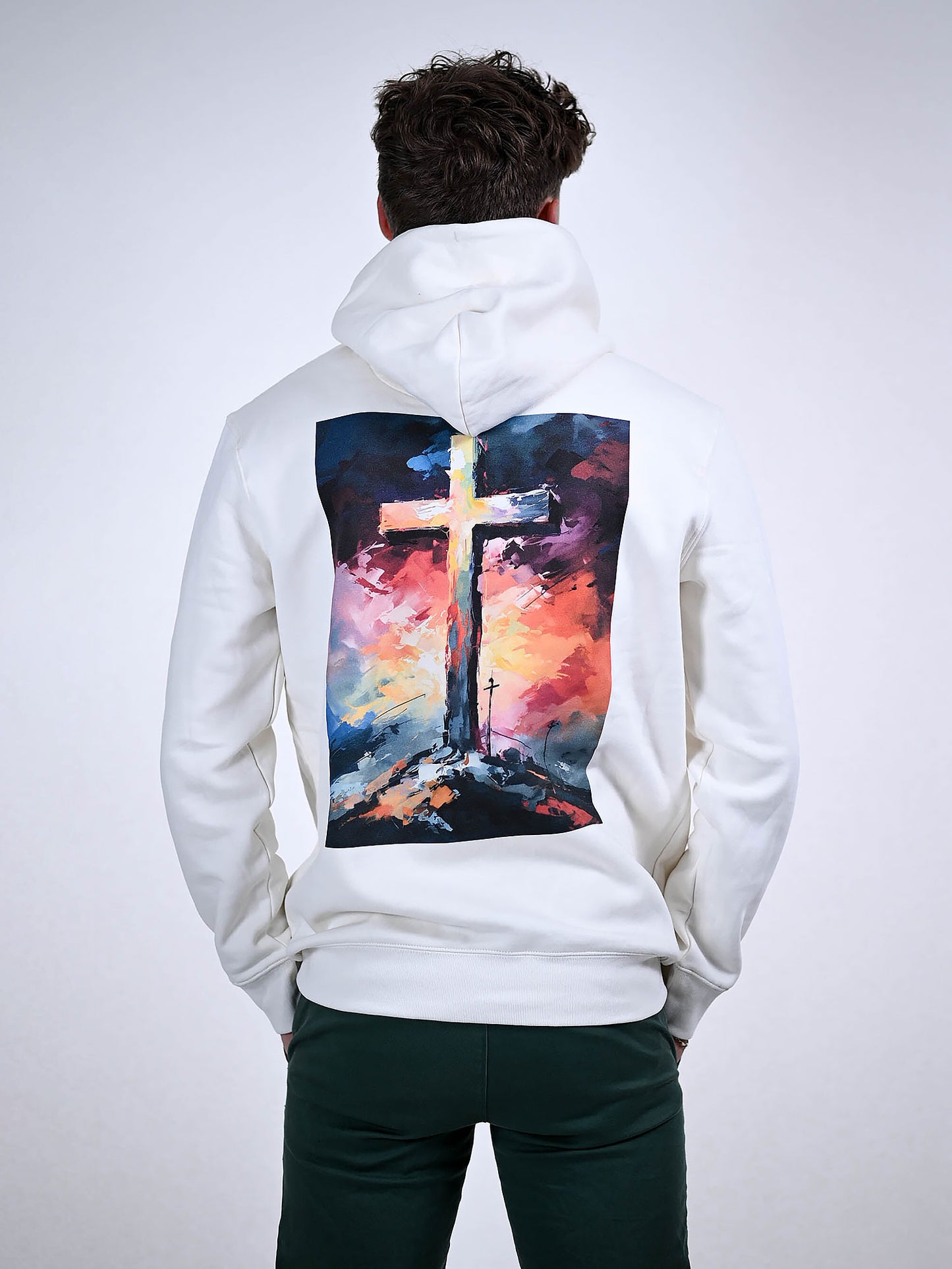JESUS CROSS HOODIE wit achterkant