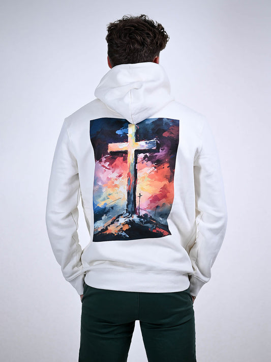 JESUS CROSS HOODIE wit achterkant