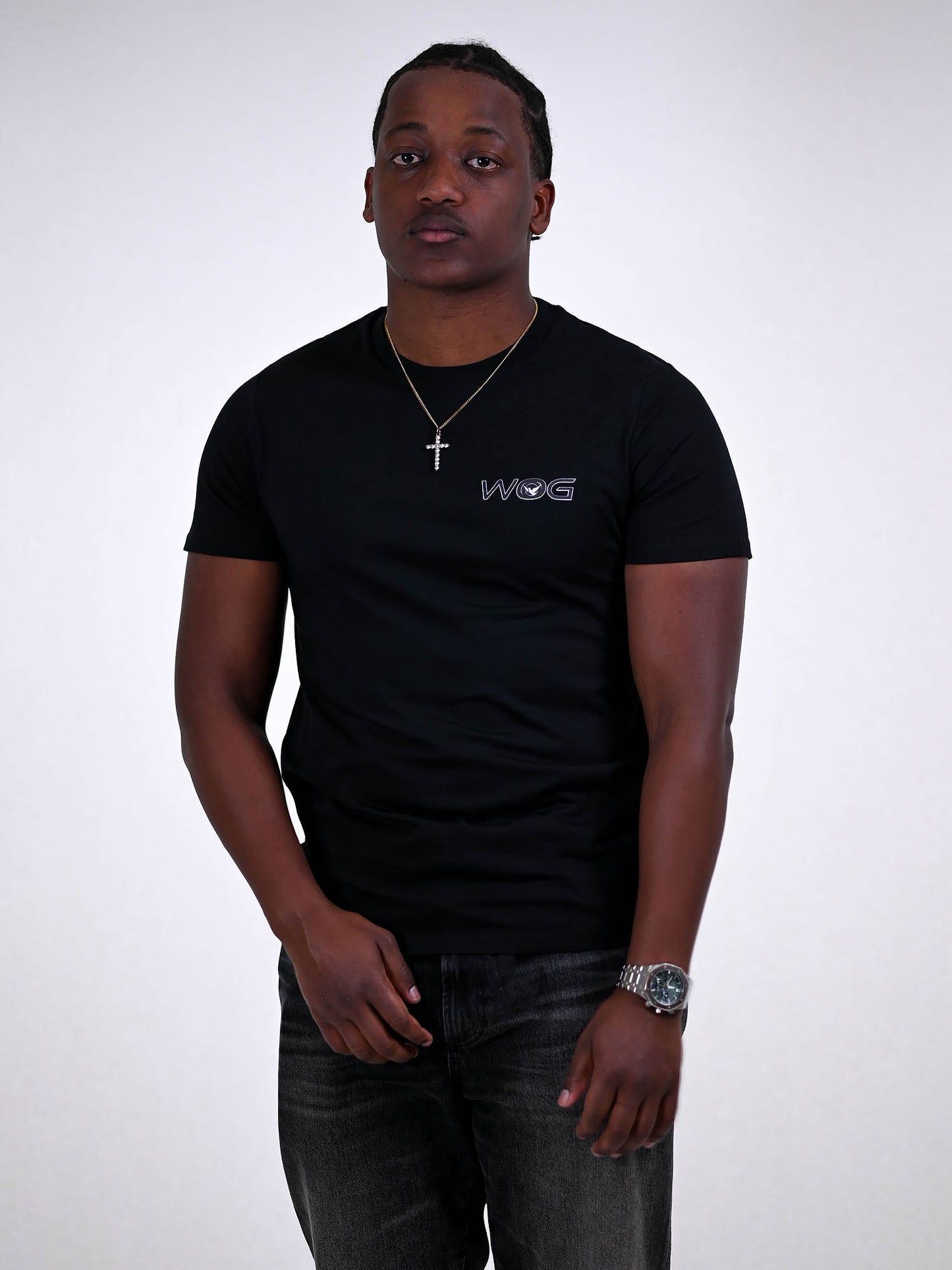 JESUS CROSS T-SHIRT zwart voorkant