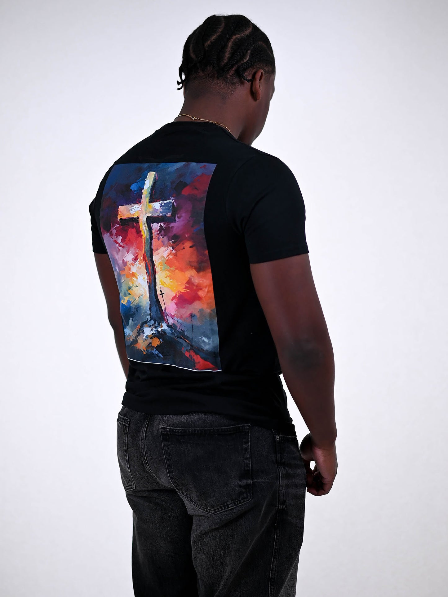 JESUS CROSS T-SHIRT zwart zijkant 