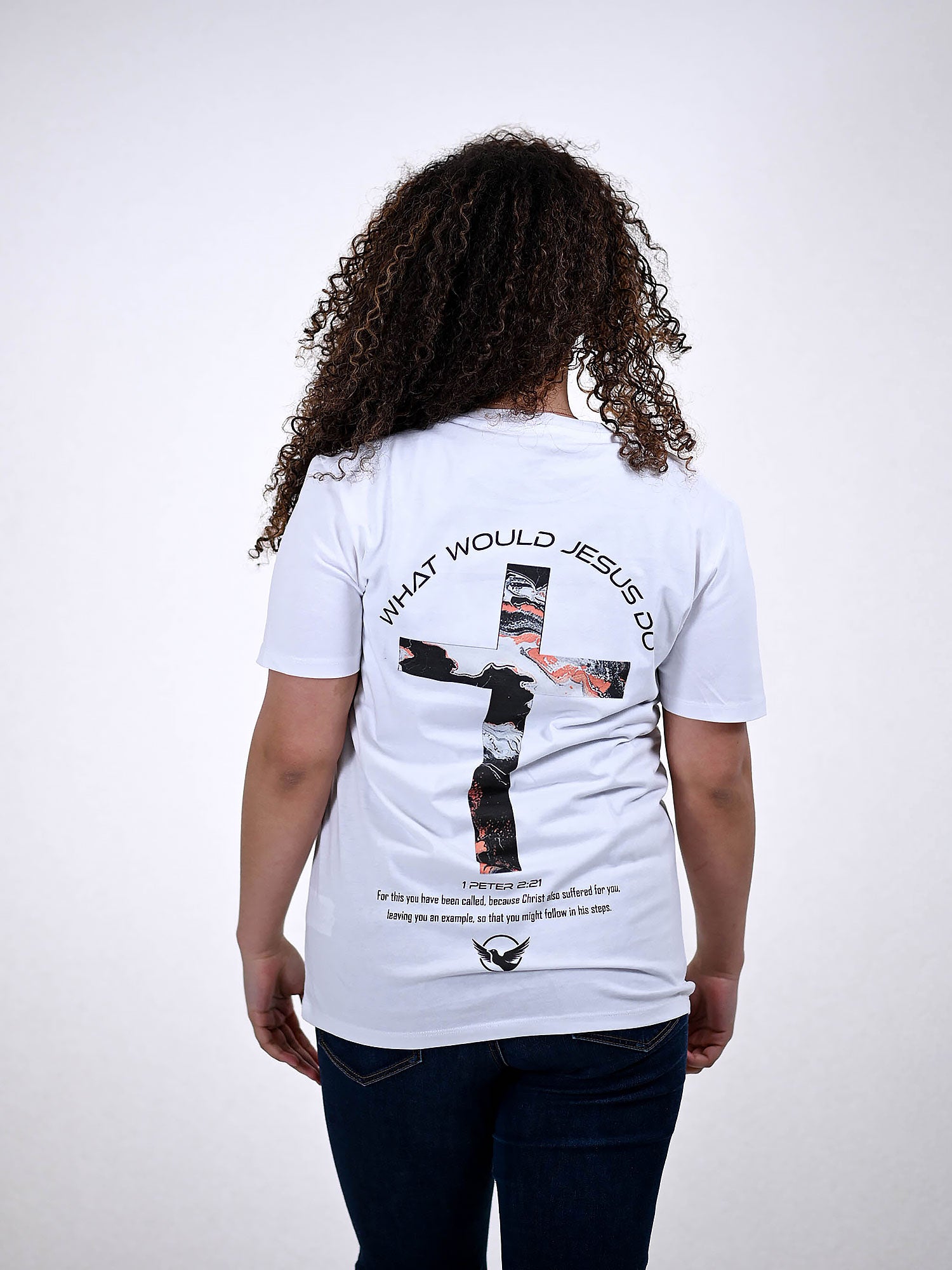 WHAT WOULD JESUS DO T-SHIRT wit achterkant