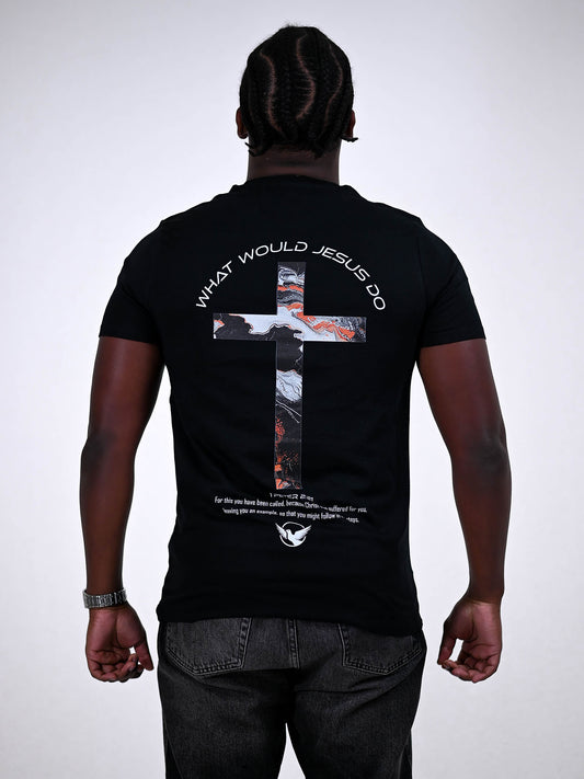 WHAT WOULD JESUS DO T-SHIRT zwart achterkant