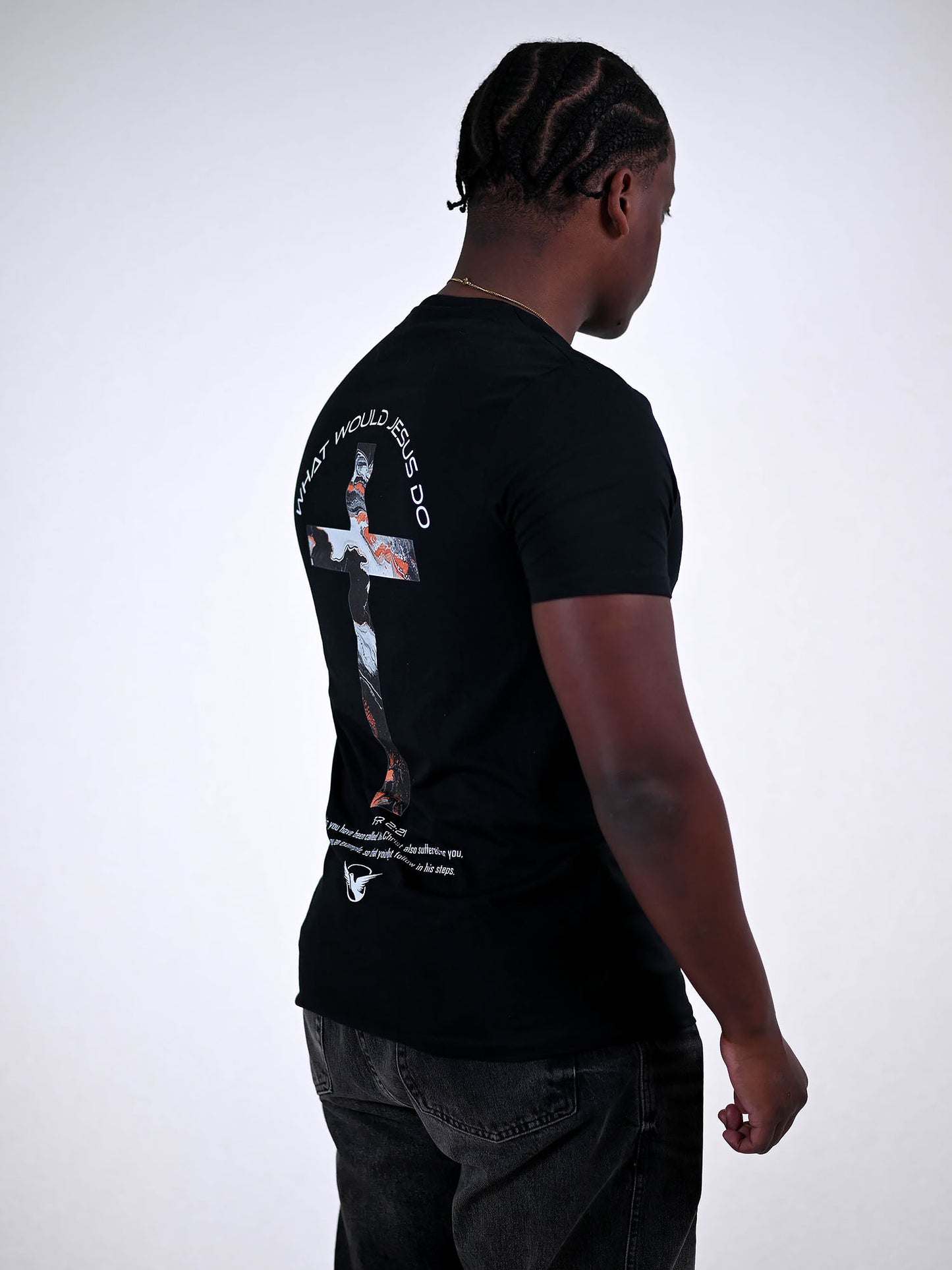 WHAT WOULD JESUS DO T-SHIRT zwart zijkant