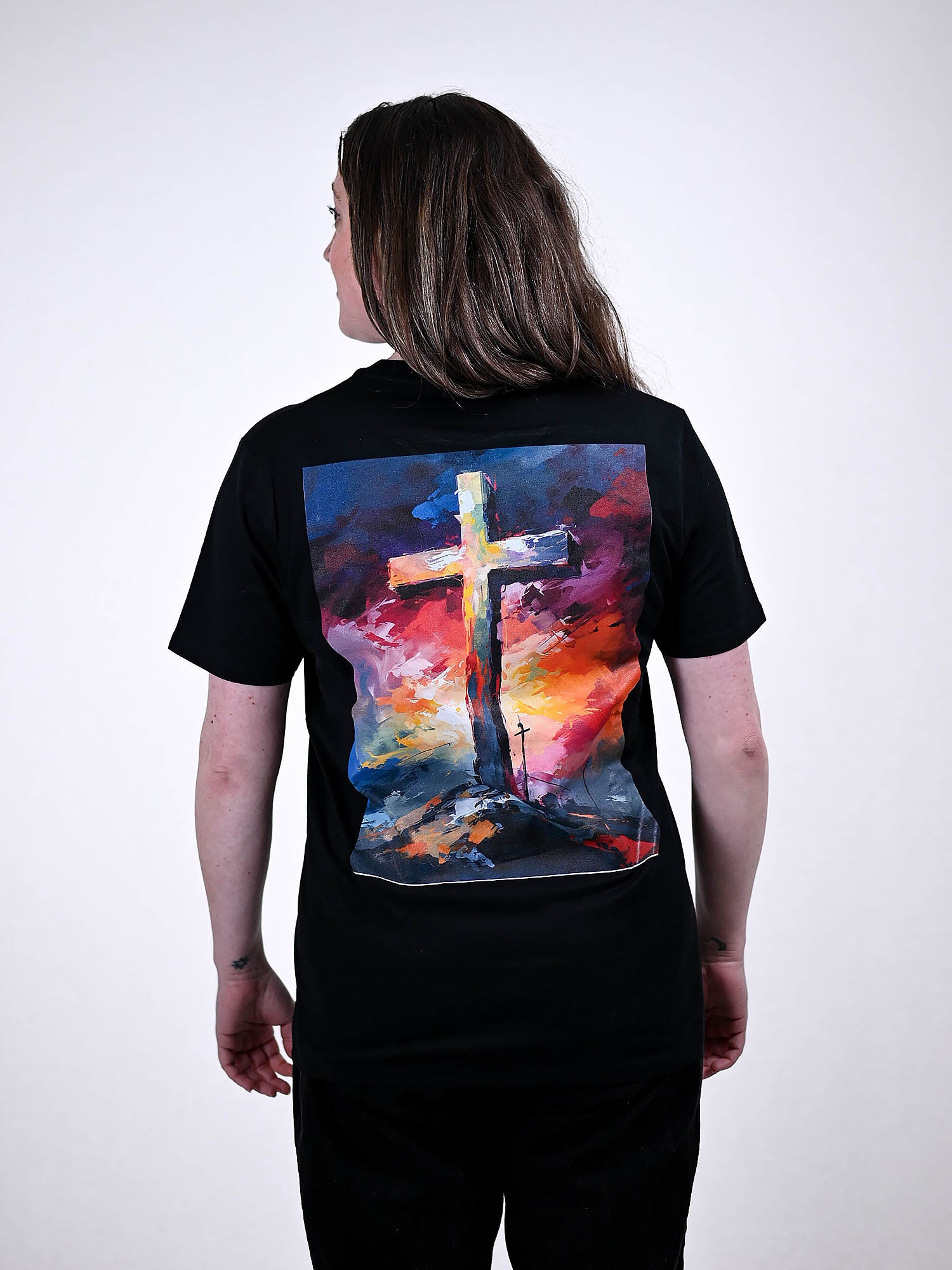 JESUS CROSS T-SHIRT zwart achterkant