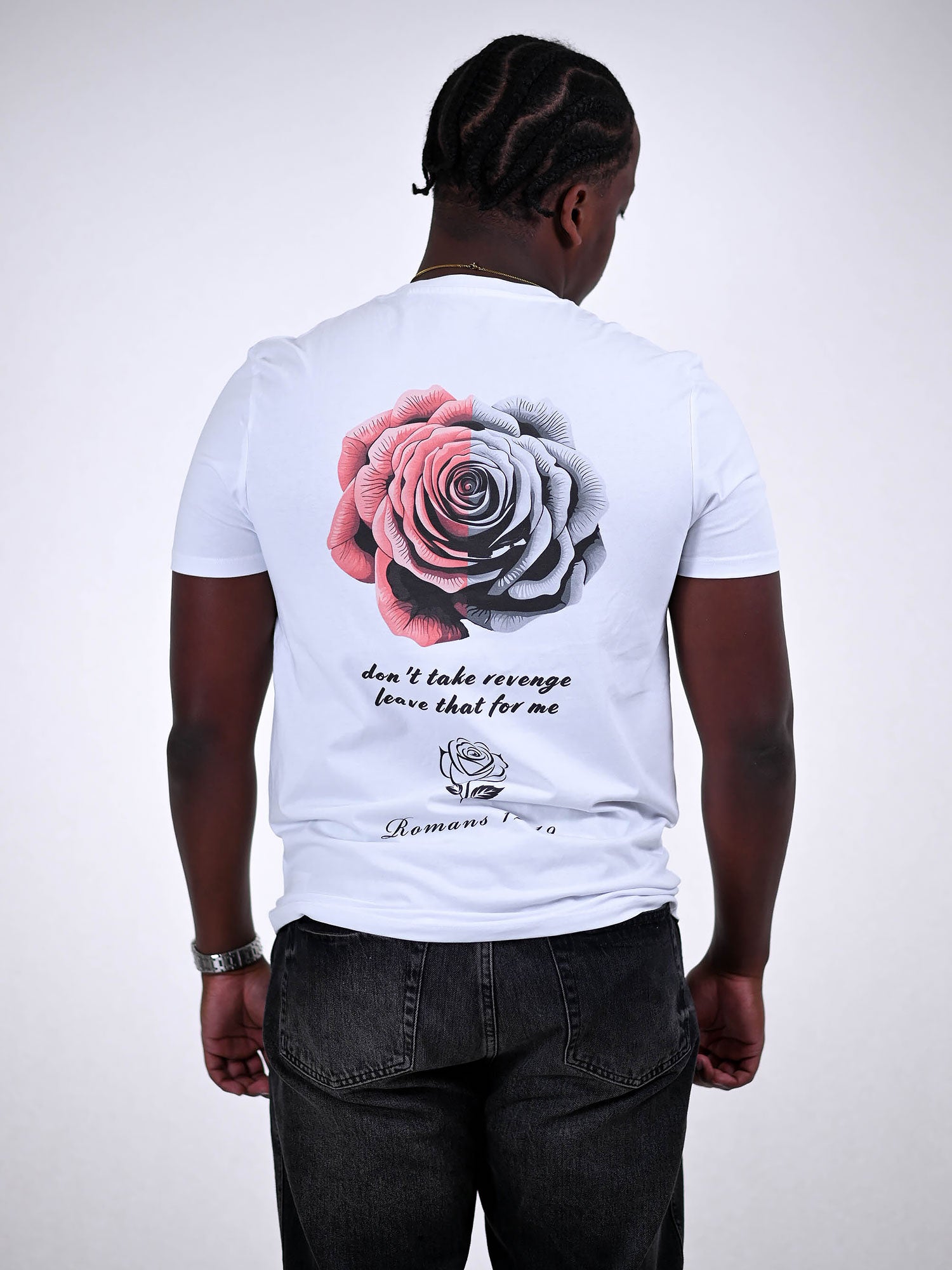ROMANS 12:19 T-SHIRT wit achterkant