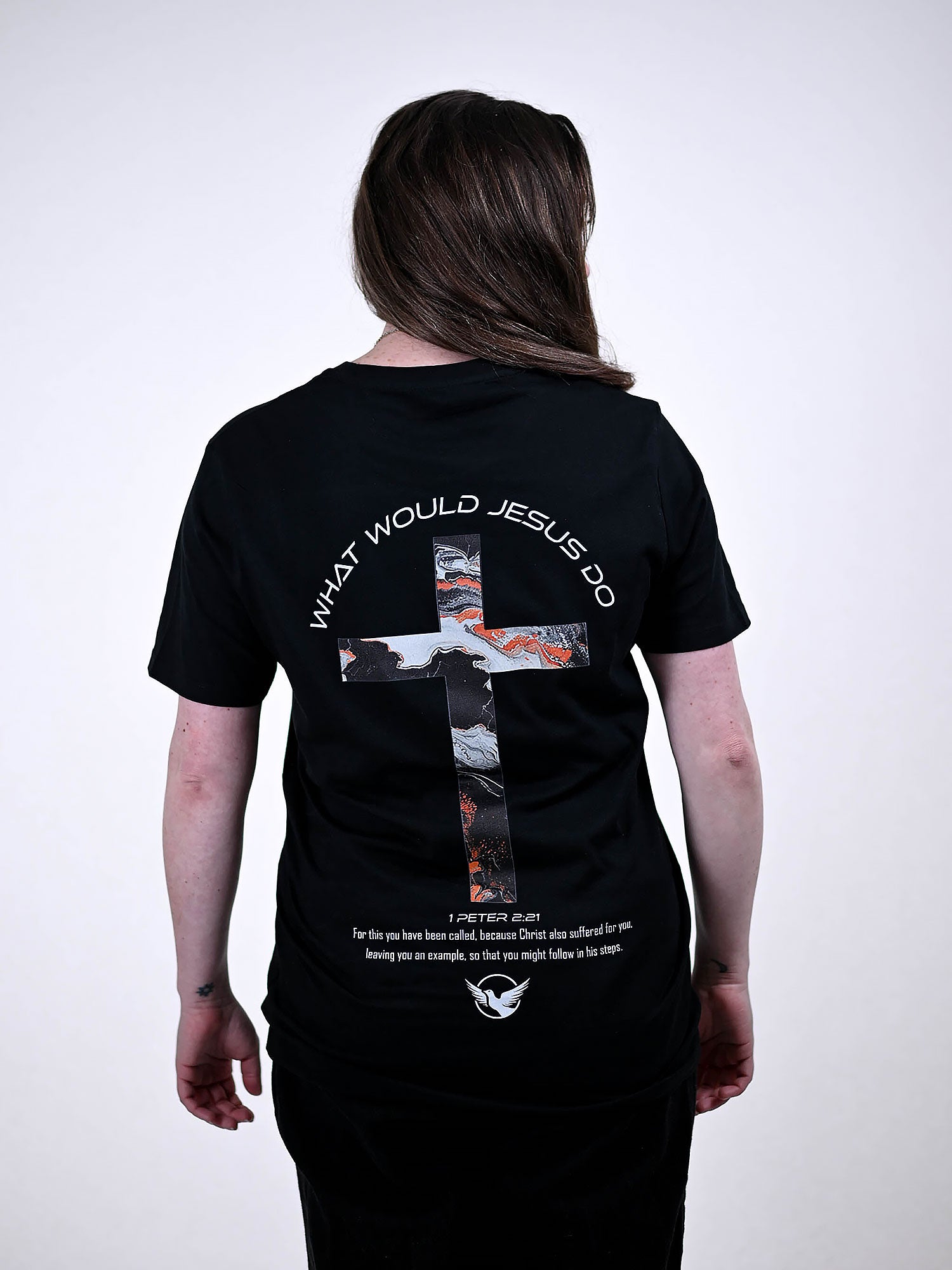 WHAT WOULD JESUS DO T-SHIRT zwart achterkant