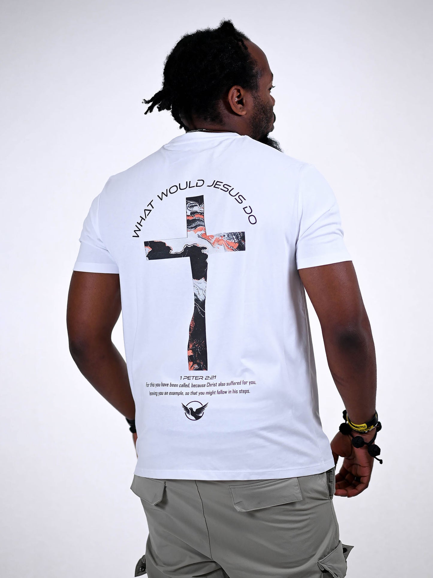 WHAT WOULD JESUS DO T-SHIRT wit achterkant