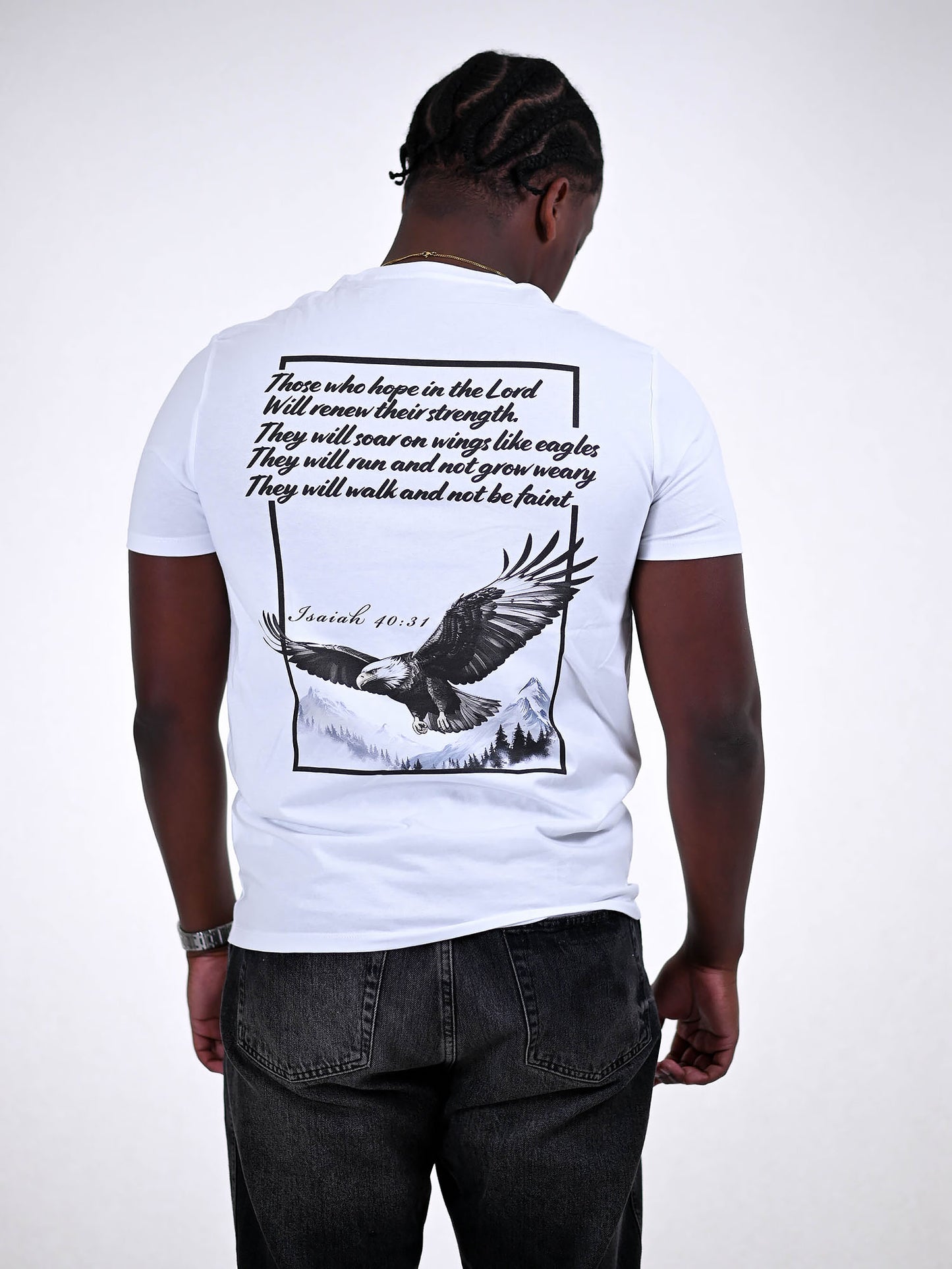 ISAIAH 40:31 T-SHIRT wit achterkant