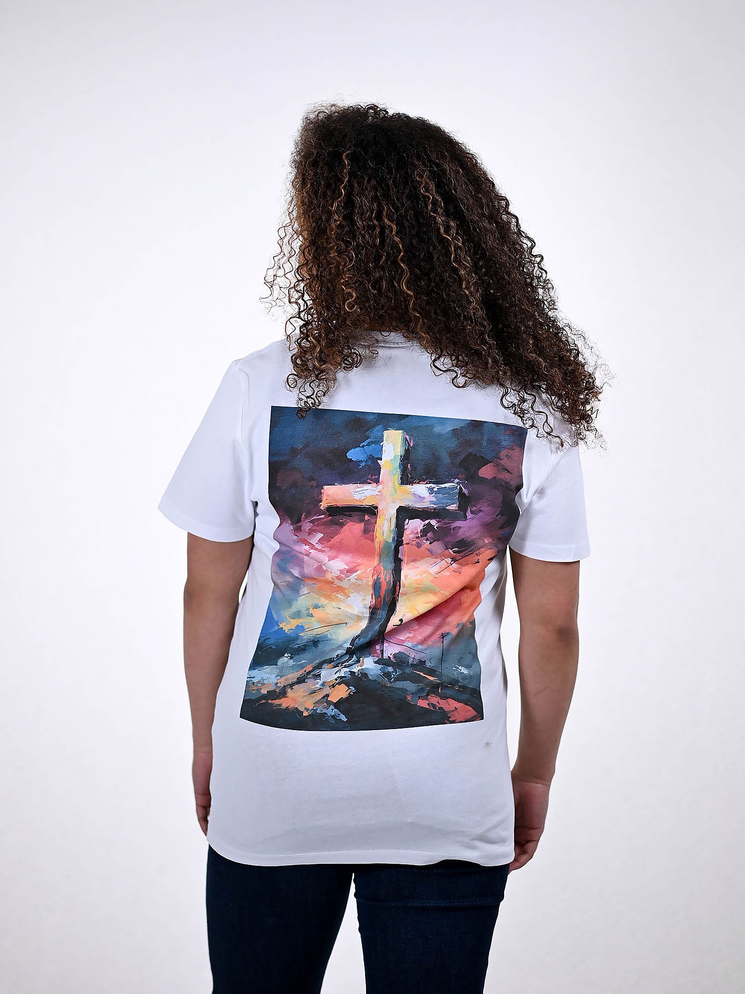 JESUS CROSS T-SHIRT wit achterkant