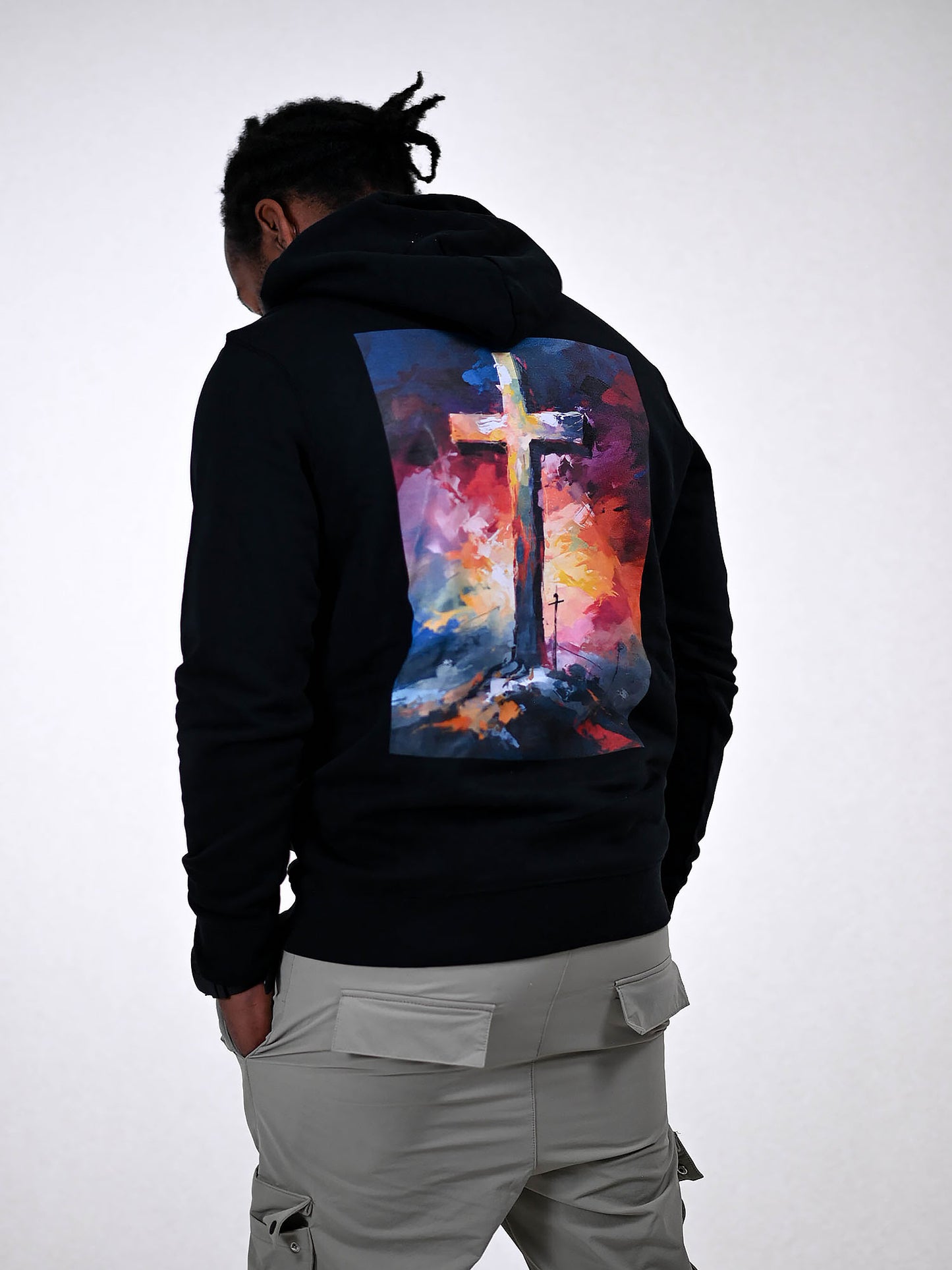 JESUS CROSS HOODIE zwart detail