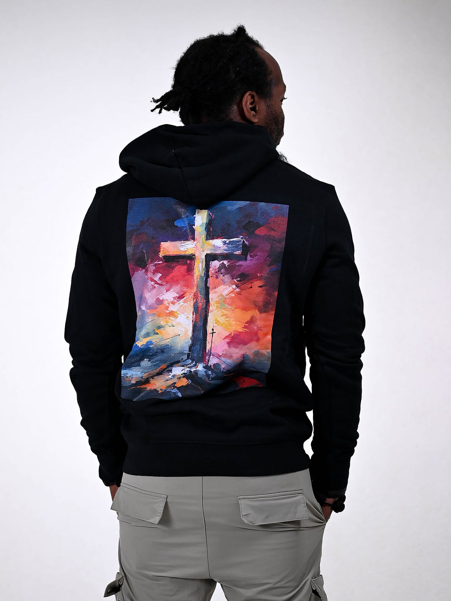 JESUS CROSS HOODIE zwart achterkant 