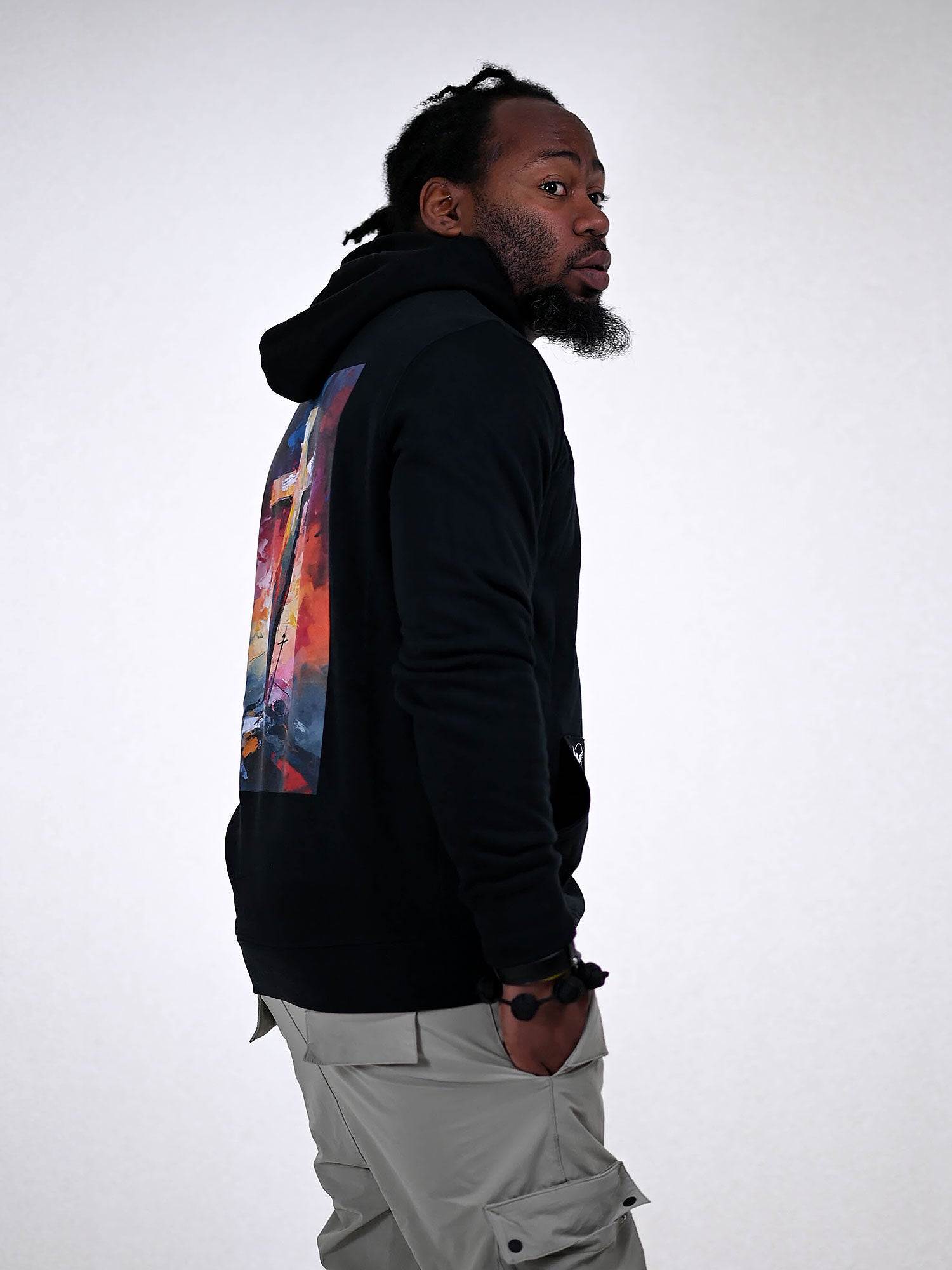 JESUS CROSS HOODIE zwart zijkant