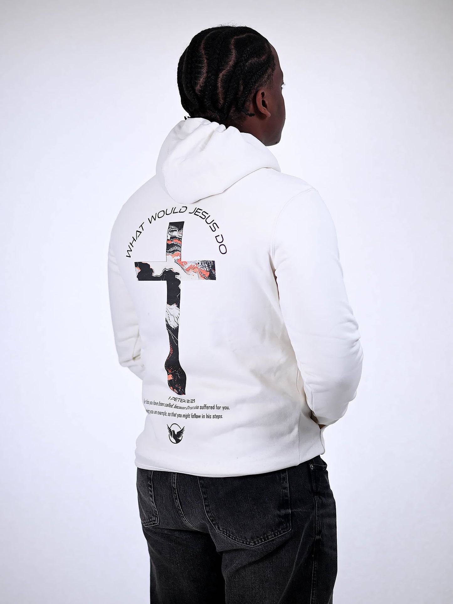 WHAT WOULD JESUS DO HOODIE wit zijkant