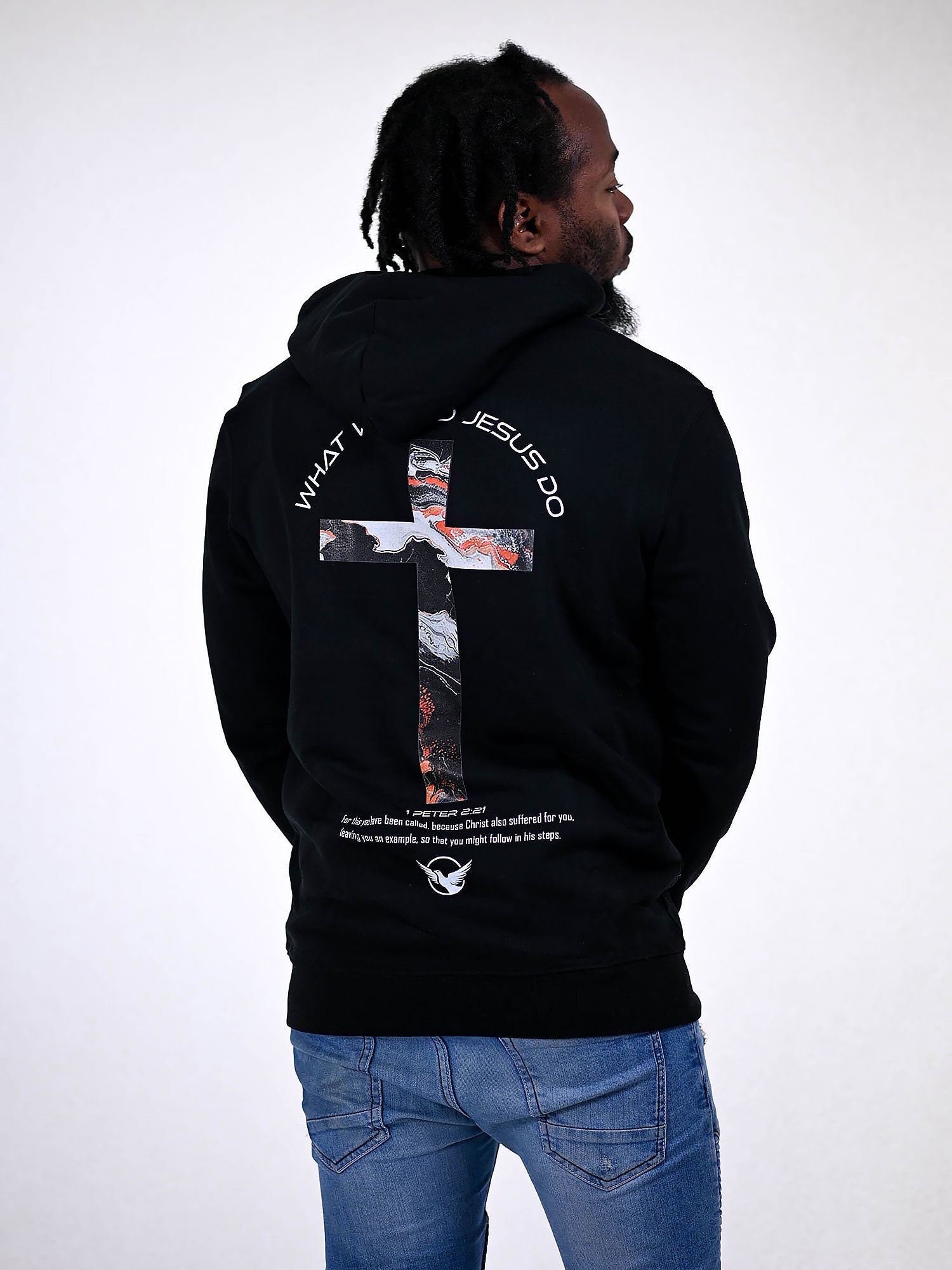 WHAT WOULD JESUS DO HOODIE zwart achterkant